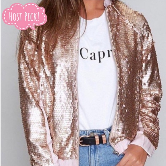 Jackets & Blazers - Sexy Gold Sequin Bomber Jacket NWT Sz Large ⓈⒶⓁⒺ